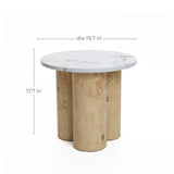 Burl wood finish round end/side table with faux marble top - LuxenHome
