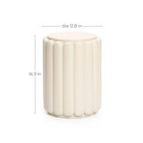Ivory white pillar round cement outdoor side table - LuxenHome