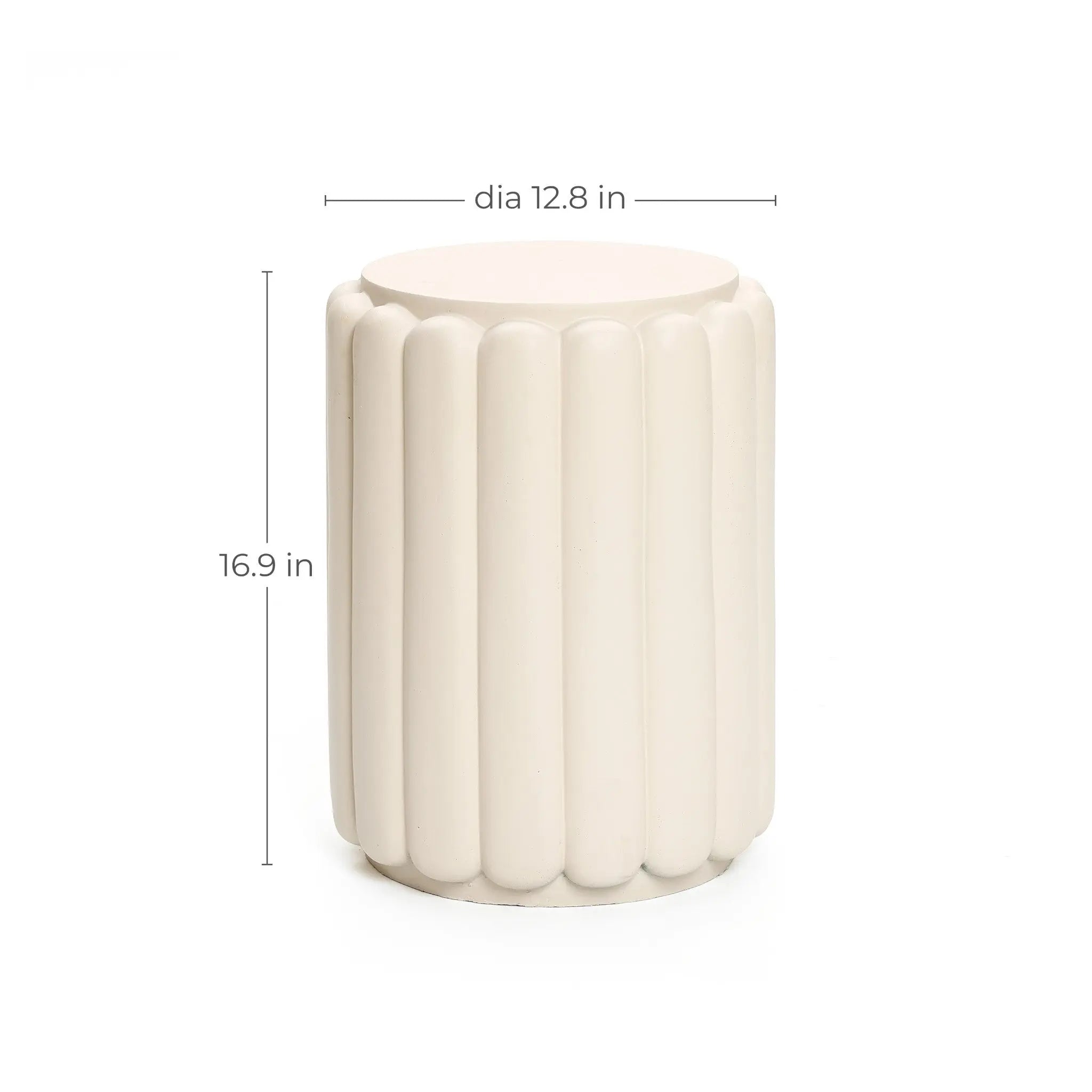 Ivory white pillar round cement outdoor side table - LuxenHome