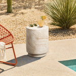 Travertine-Style Round Textured MgO Side Table - LuxenHome