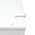 A close-up of a metal mounting bracket attached with screws to the top edge of a white cabinet, ideal for supporting a coat rack or hall tree in your entryway.