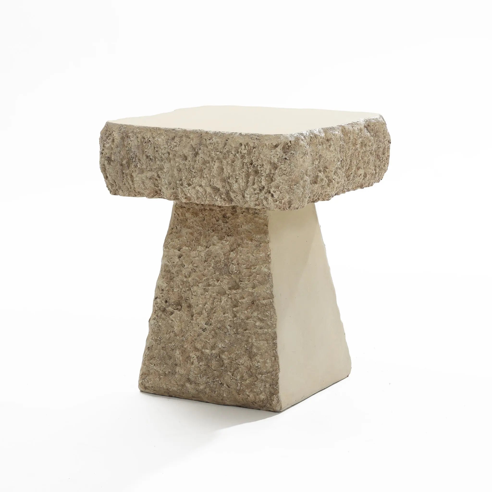 Rock textured cement outdoor side table - LuxenHome
