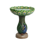 Introducing an exquisite Peacock Resin Birdbath, ideal for your outdoor space. This decorative piece showcases a peacock design with a vibrant green bowl and a stunning sculpture at the base, effortlessly elevating your gardens charm.