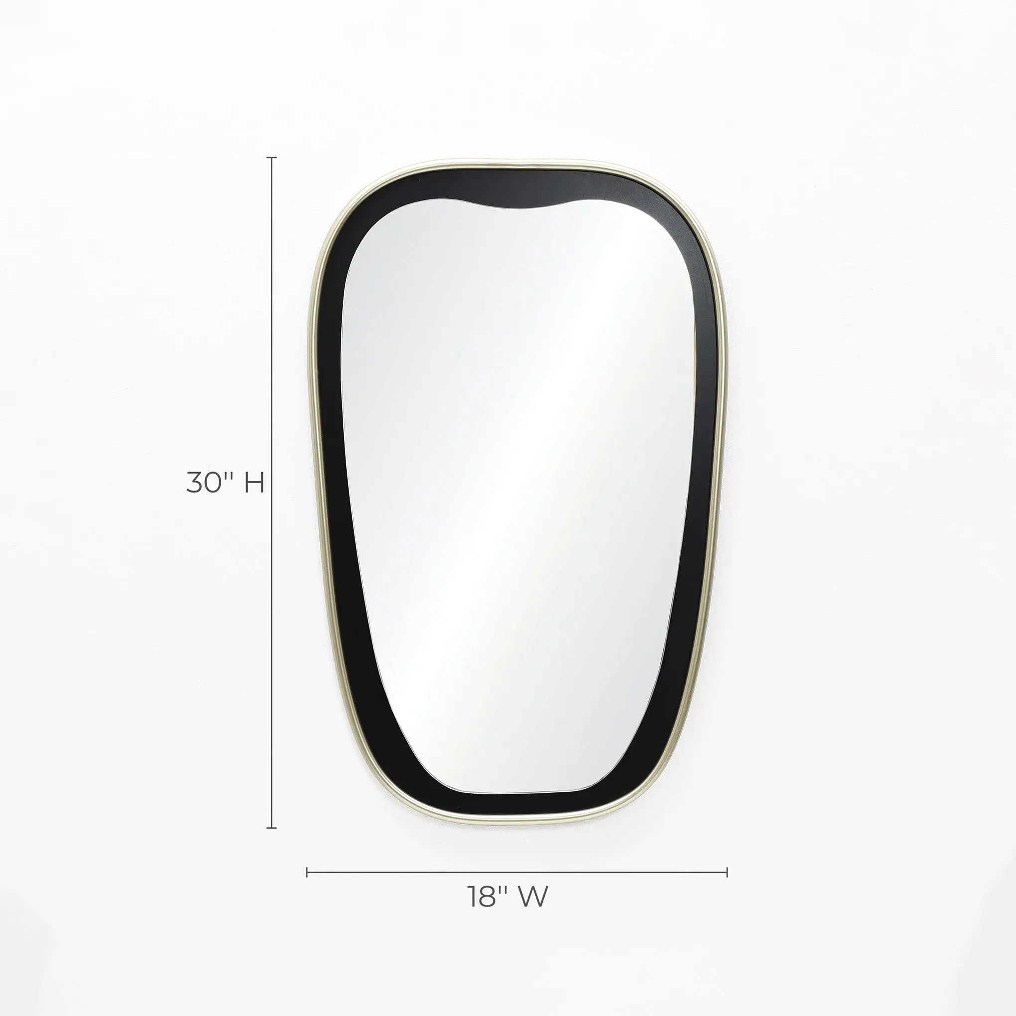 Discover the elegance of this contemporary mirror, featuring an oblong shape with a sleek black frame. Measuring 30 inches high and 18 inches wide, it stands out beautifully against a white background.