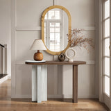 Travertine-style wood console table - LuxenHome