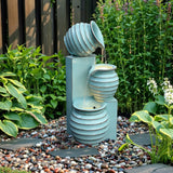 Aqua Blue 3-Tier Bowls Polyresin Outdoor Water Fountain with Lights - LuxenHome