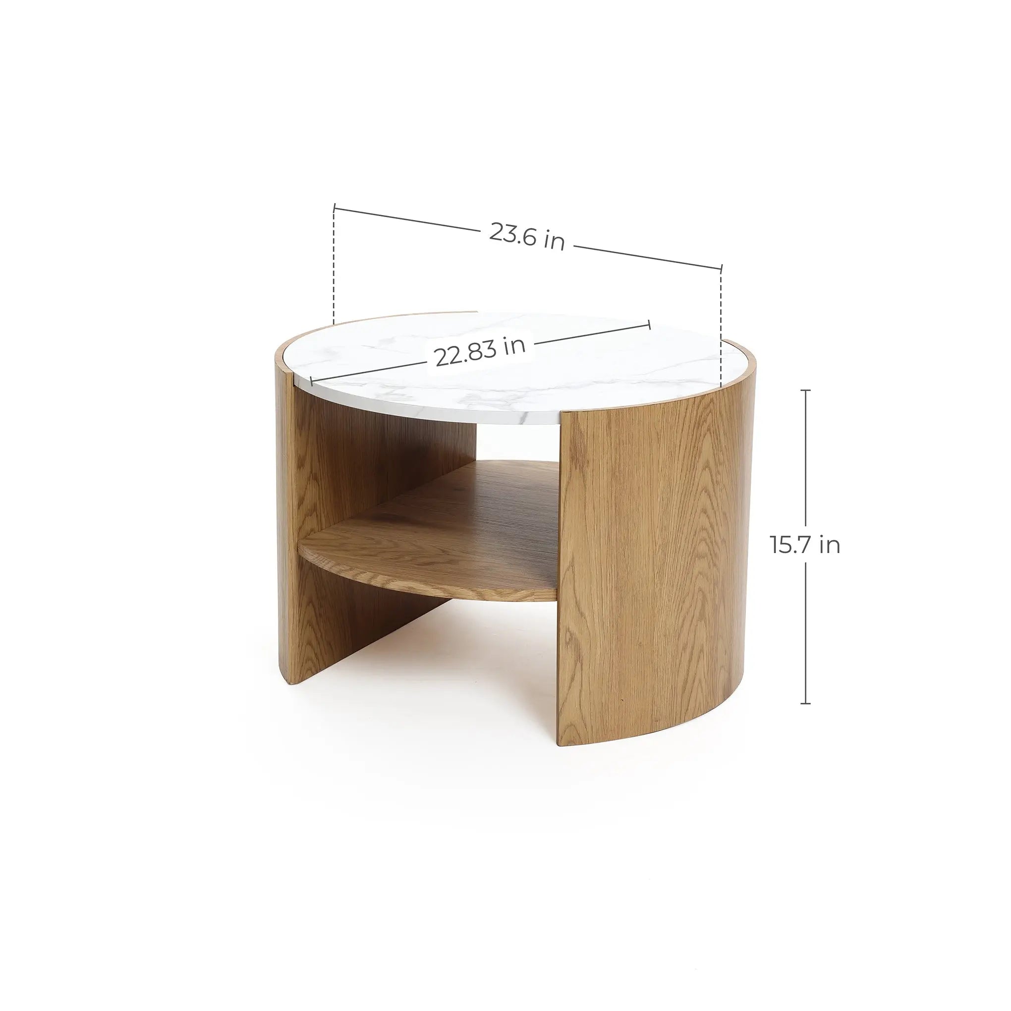 Natural wood finish coffee table with faux marble top - LuxenHome