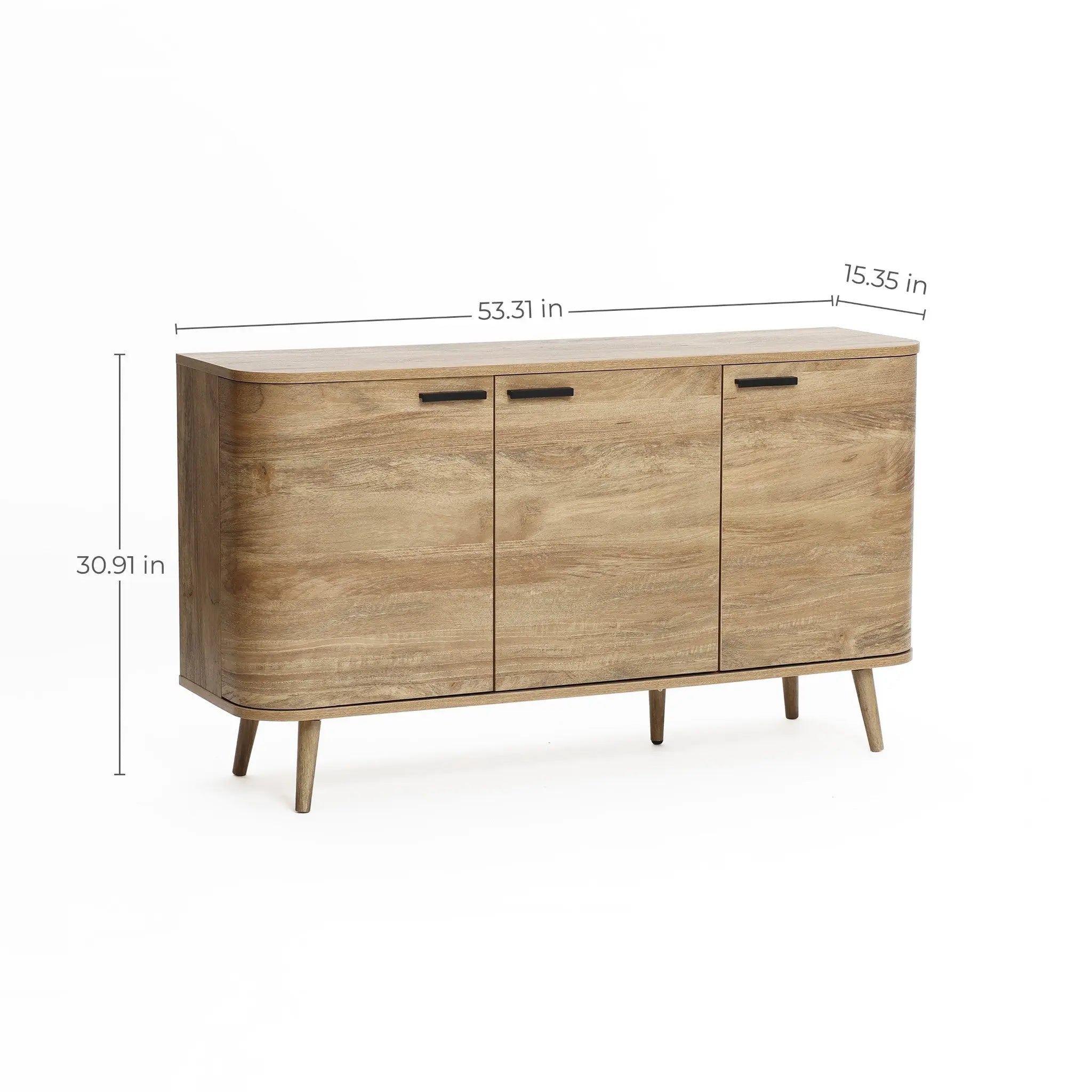 Anya oak finish 3-door buffet cabinet - LuxenHome