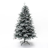 Pre-Lit Green Snowy Christmas Tree with Stand,7ft