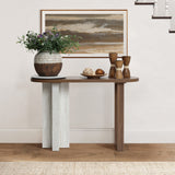Travertine-style wood console table - LuxenHome