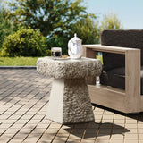 Rock textured cement outdoor side table - LuxenHome
