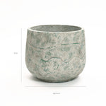 The Rustic Multi-Color Cement 14-Inch Round Planter by LuxenHome showcases a textured gray-green wave pattern and measures 12 inches in height with a 14-inch diameter.