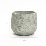 The Rustic Multi-Color Cement 14-Inch Round Planter by LuxenHome showcases a textured gray-green wave pattern and measures 12 inches in height with a 14-inch diameter.