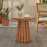 Sereno solid wood pedestal outdoor side table - LuxenHome