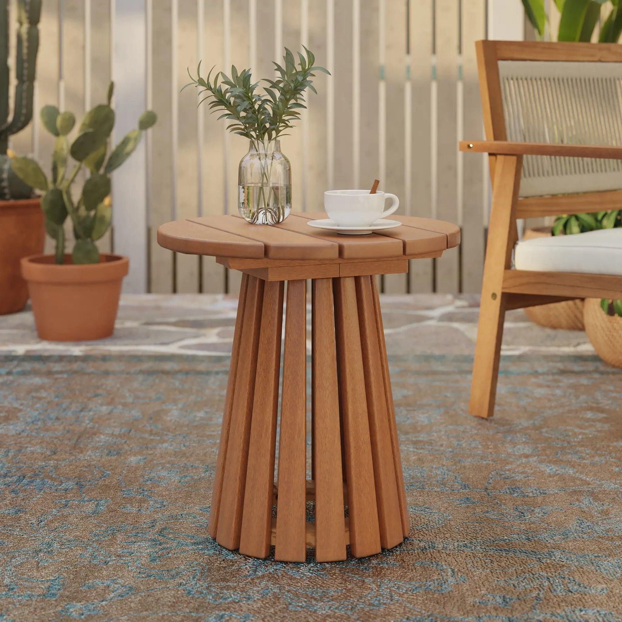 Sereno solid wood pedestal outdoor side table - LuxenHome