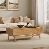 Eric oak finish coffee table with storage - LuxenHome