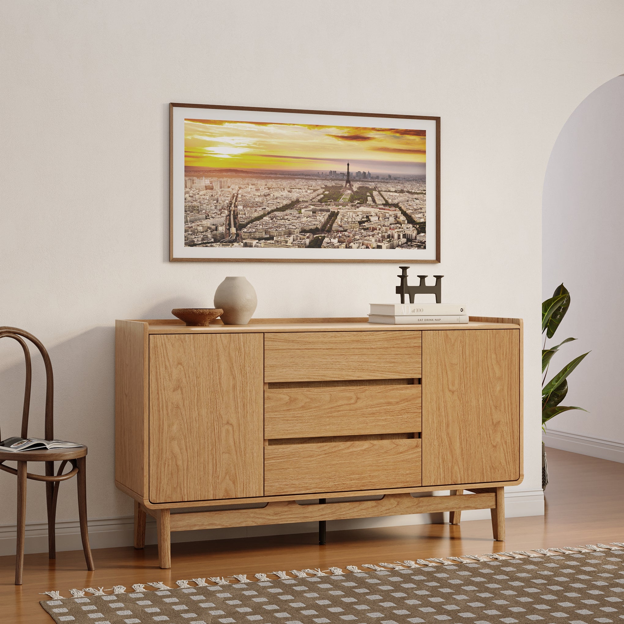 Eric oak finish 55" wide sideboard - LuxenHome