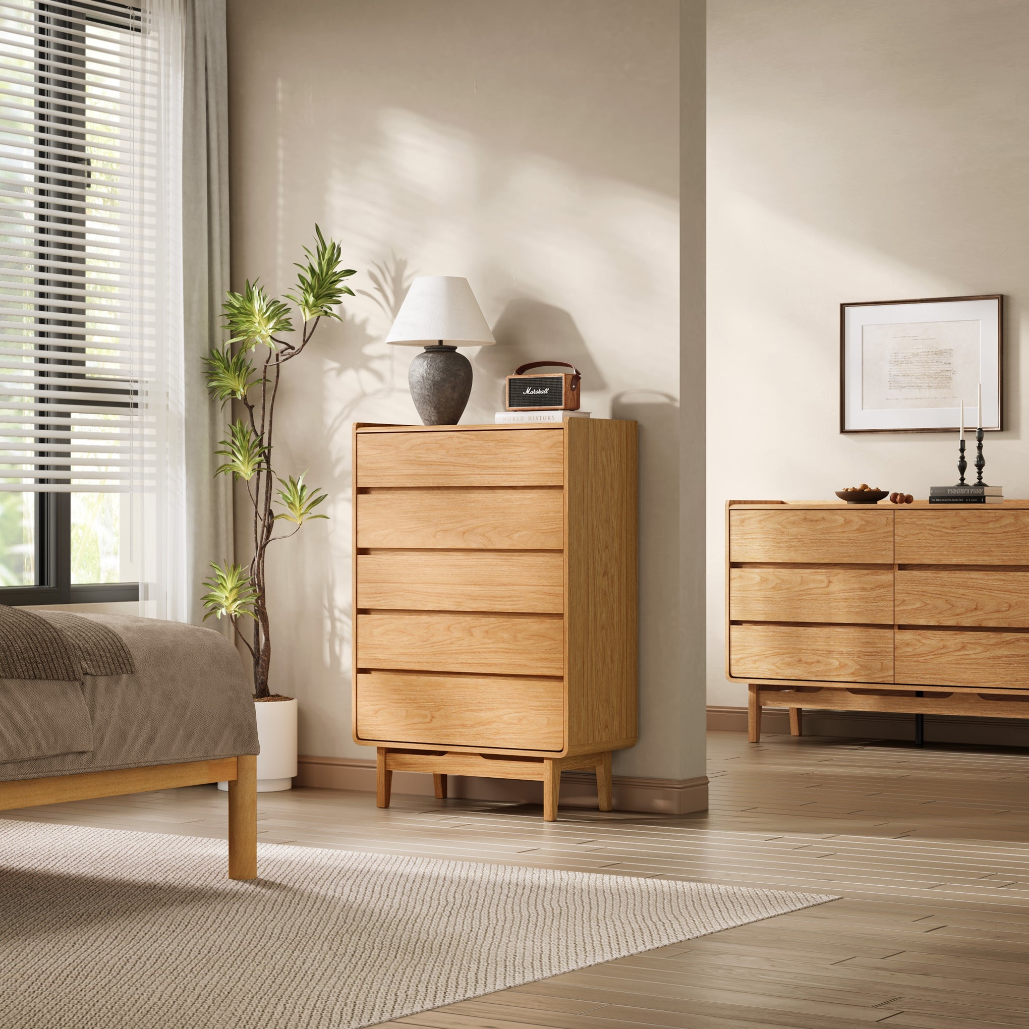 Eric oak finish 5-drawer dresser - LuxenHome