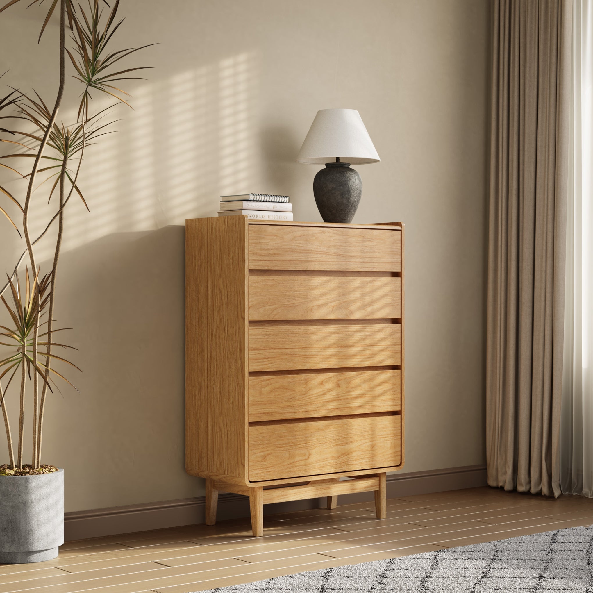 Eric oak finish 5-drawer dresser - LuxenHome