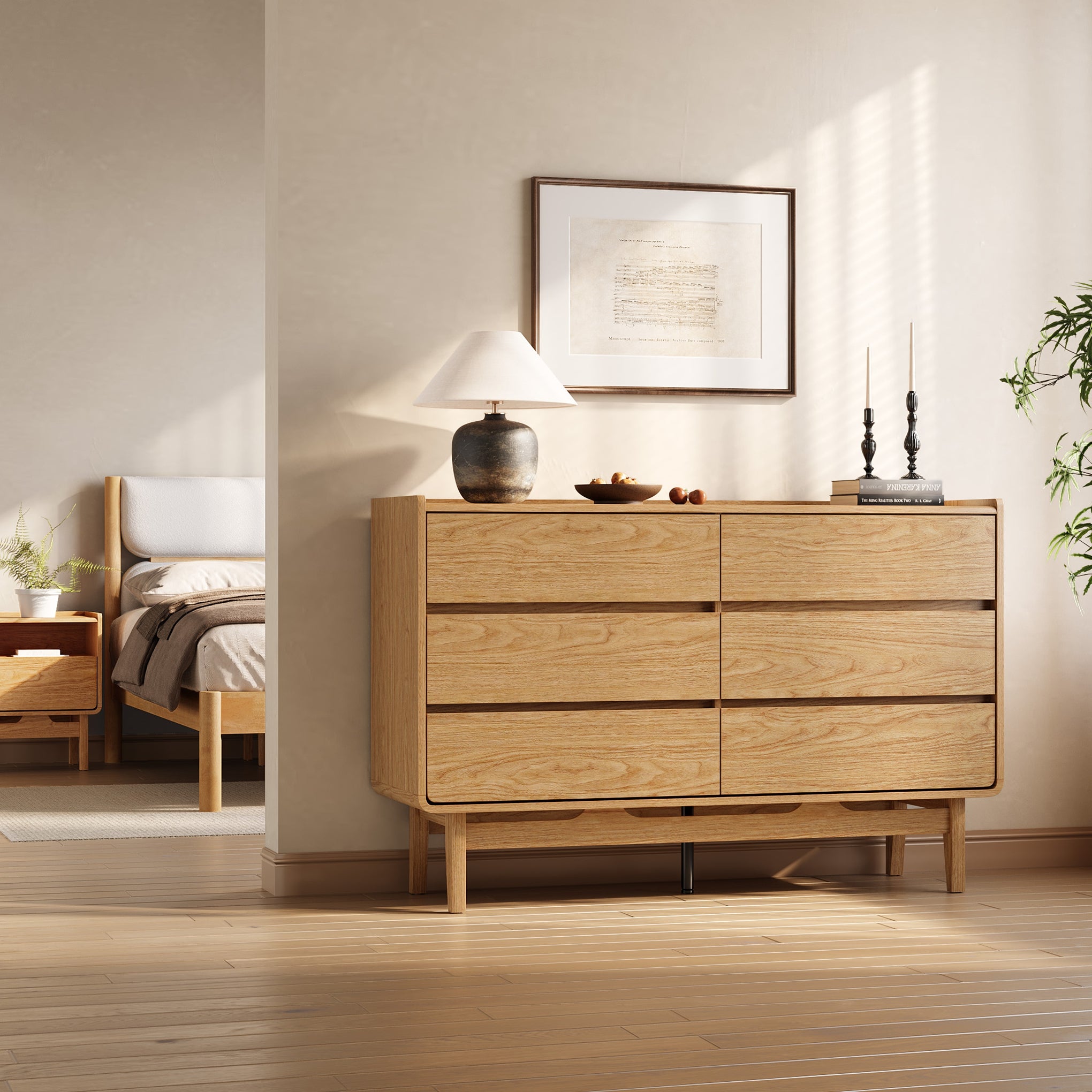 Eric oak finish 6-drawer dresser - LuxenHome