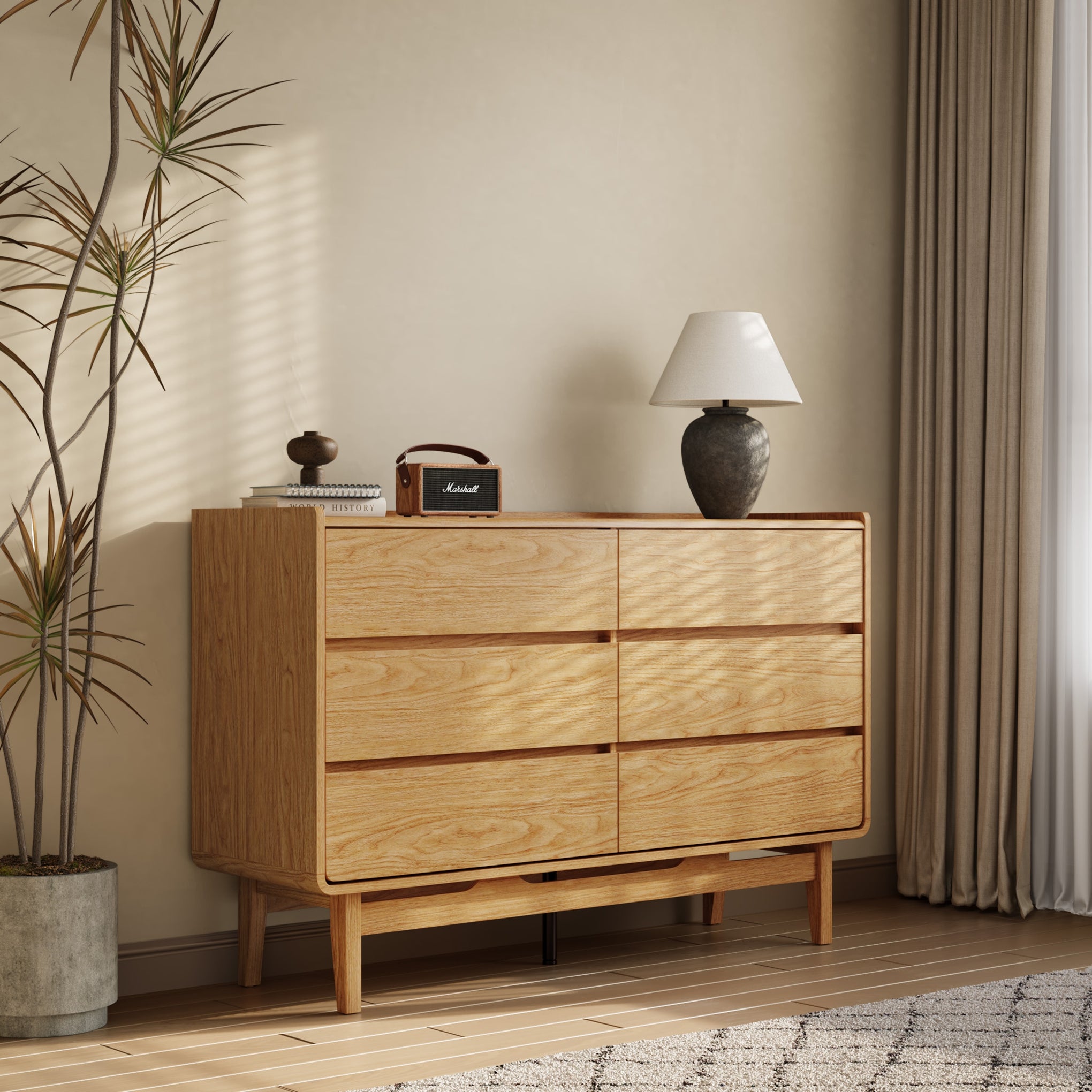 Eric oak finish 6-drawer dresser - LuxenHome