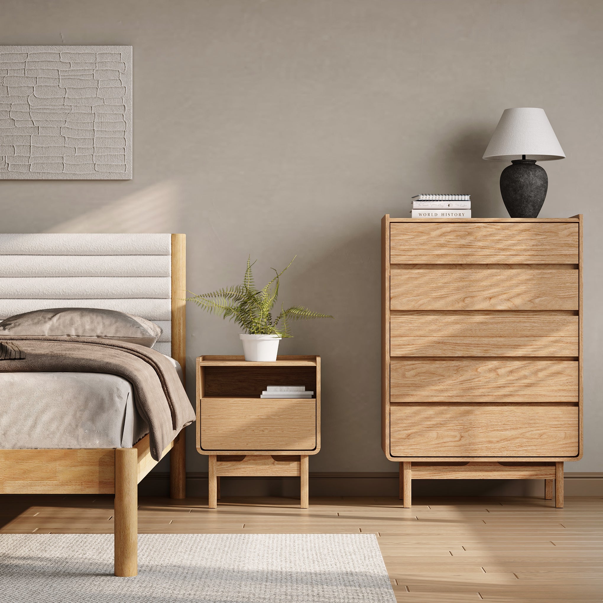Eric oak finish nightstand with drawer, 22.64"h - LuxenHome