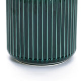 Close-up of a LuxenHome Jade green ribbed glazed round ceramic planter on a white background. The glossy finish accentuates the grooves, rendering it sleek and modern, like a contemporary plant paradise.