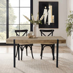 Oak Finish MDF Wood Black Metal Dining Table - LuxenHome