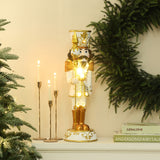 Christmas Soldier Nutcracker Decor in White & Gold with Lights, 2 ft