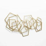 Abstract shapes wall decor with intertwining golden frames on a white background creates stunning geometric metal wall art.