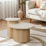 Round Nesting Tables with Travertine Tops,Set of 2