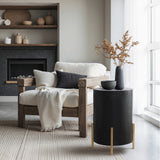 Round Wood Storage Side Table with Metal Stand,21.65''