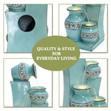 Light blue 4-tier ornate jugs polyresin outdoor water fountain with lights - LuxenHome