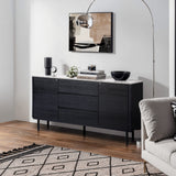 Black manufactured wood sideboard cabinet with marble top - LuxenHome