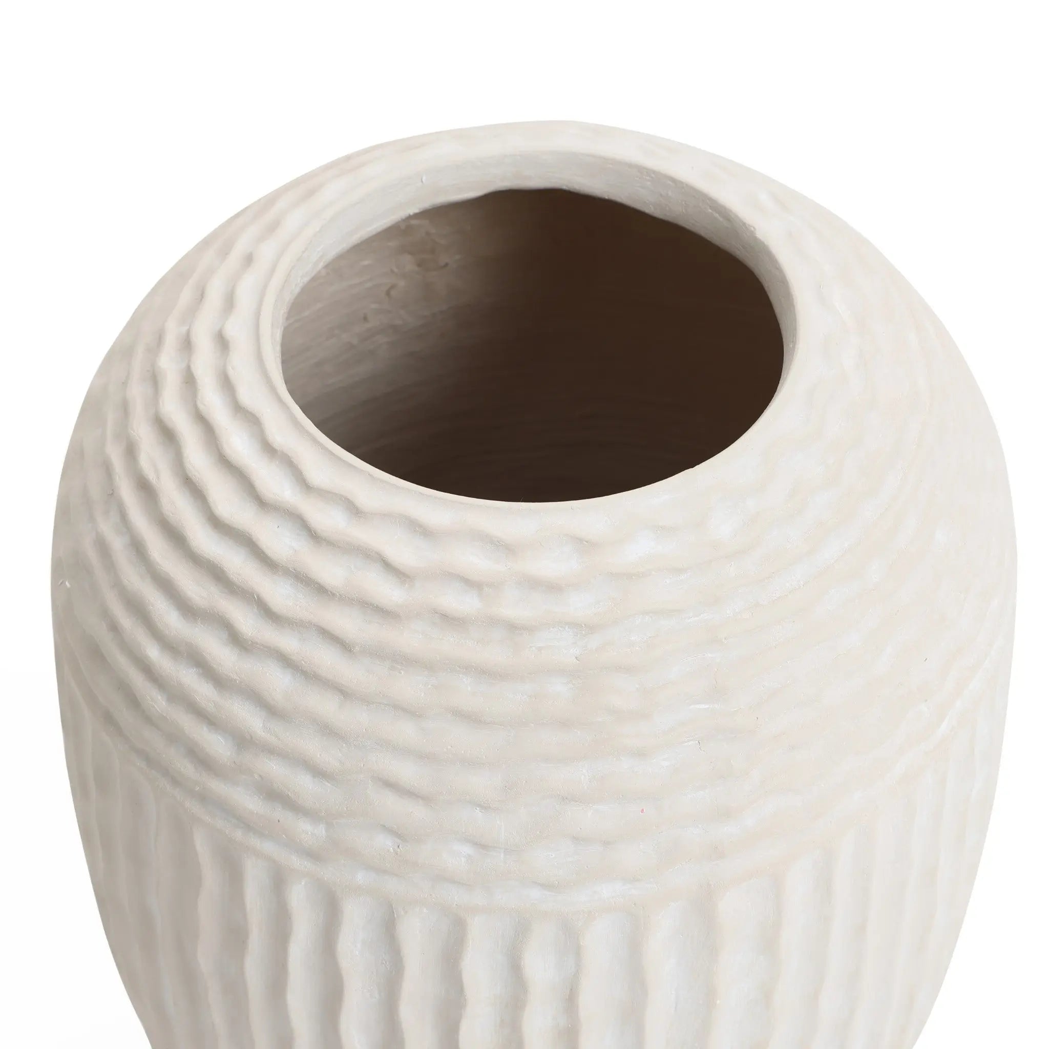 Beige ribbed round MgO Vase, 15.2'' h - LuxenHome