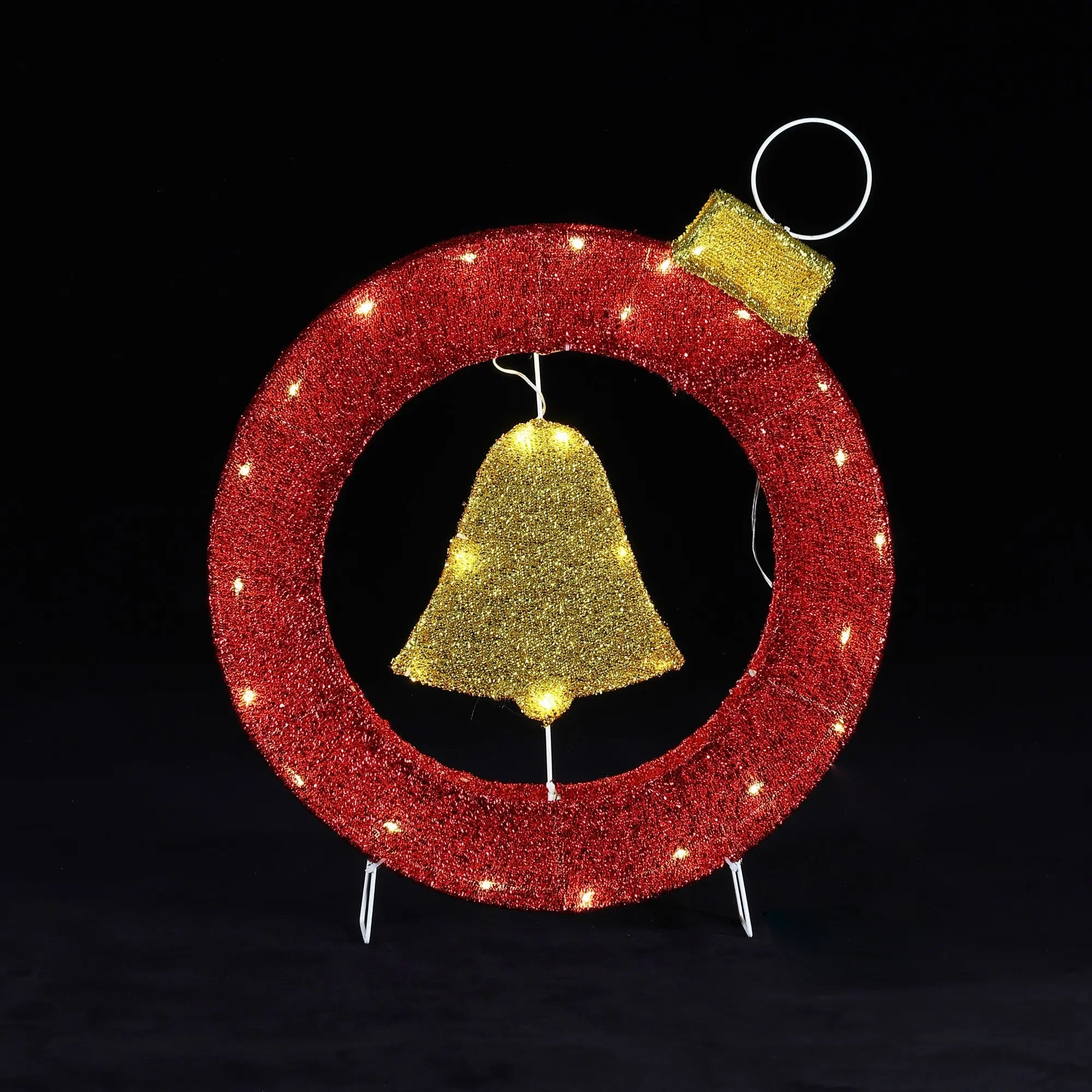 Bell lighted wreath outdoor christmas decoration, 1.9 ft tall - LuxenHome