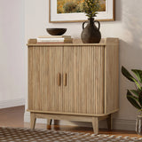 Fluted tambour door oak finish storage cabinet with tray top - LuxenHome