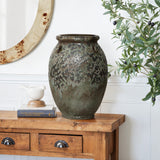 Antiqued Rustic Terracotta Flower Vase Green & Brown,14.5"