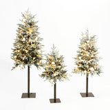 Pre-Lit Snowy Christmas Tree with Metal Base- Set of 3