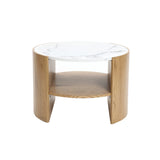 Natural wood finish coffee table with faux marble top - LuxenHome