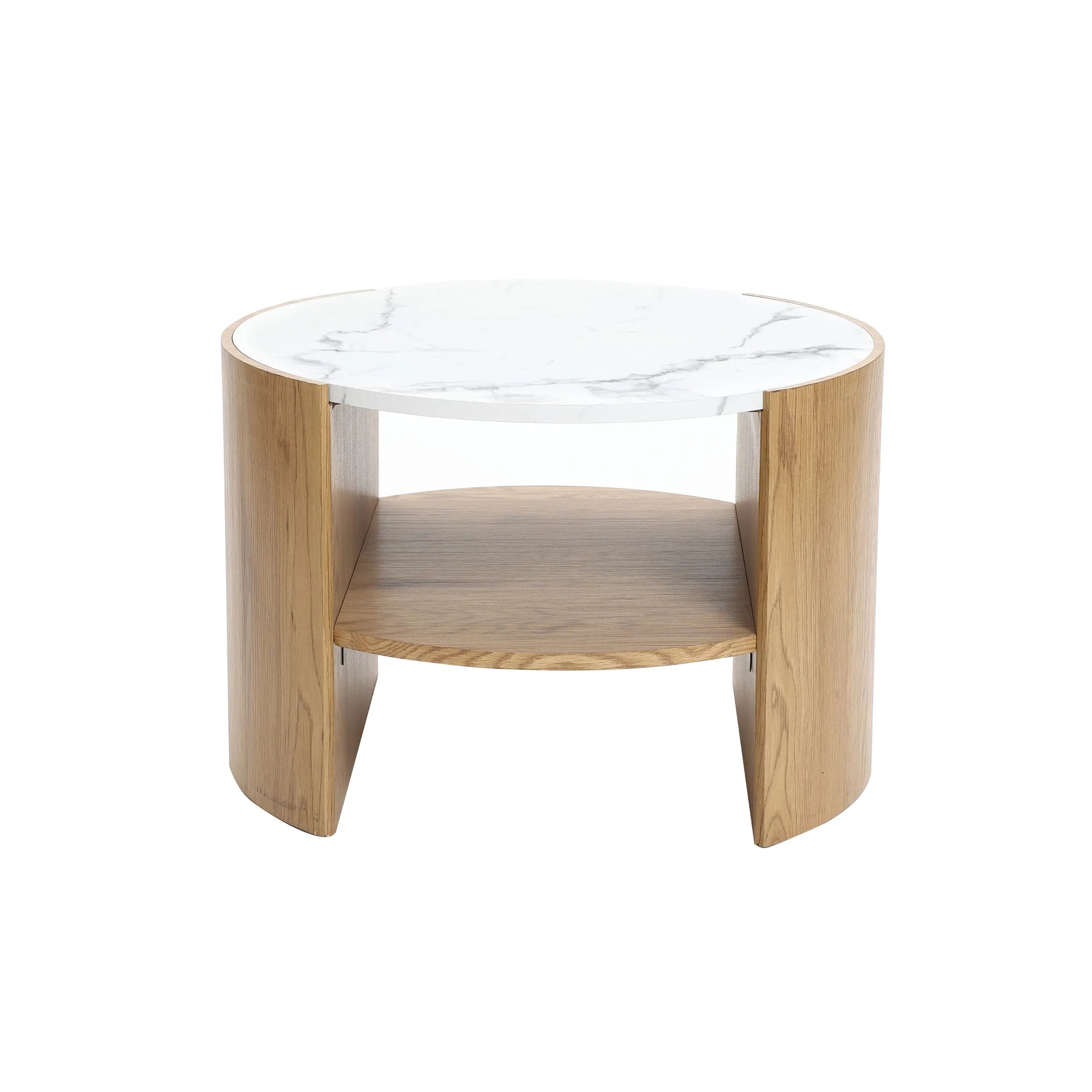 Natural wood finish coffee table with faux marble top - LuxenHome