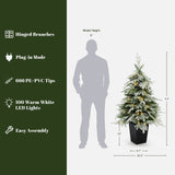 Pre-Lit Green Flocked Artificial Christmas Tree Potted,4.4Ft