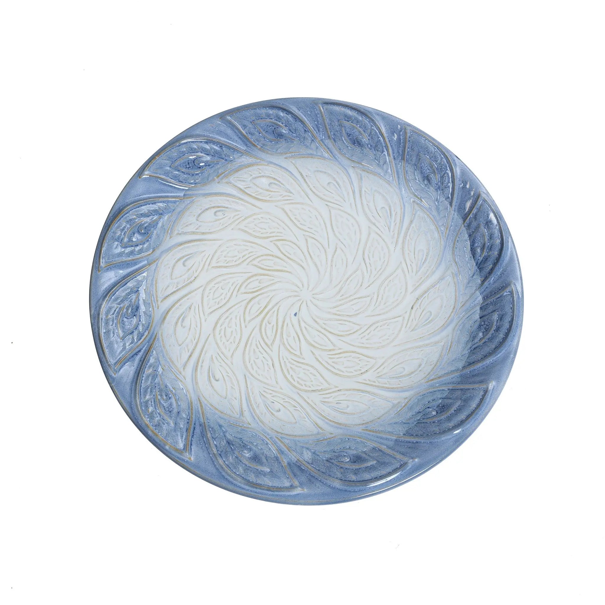White ribbed ceramic bird bath - LuxenHome