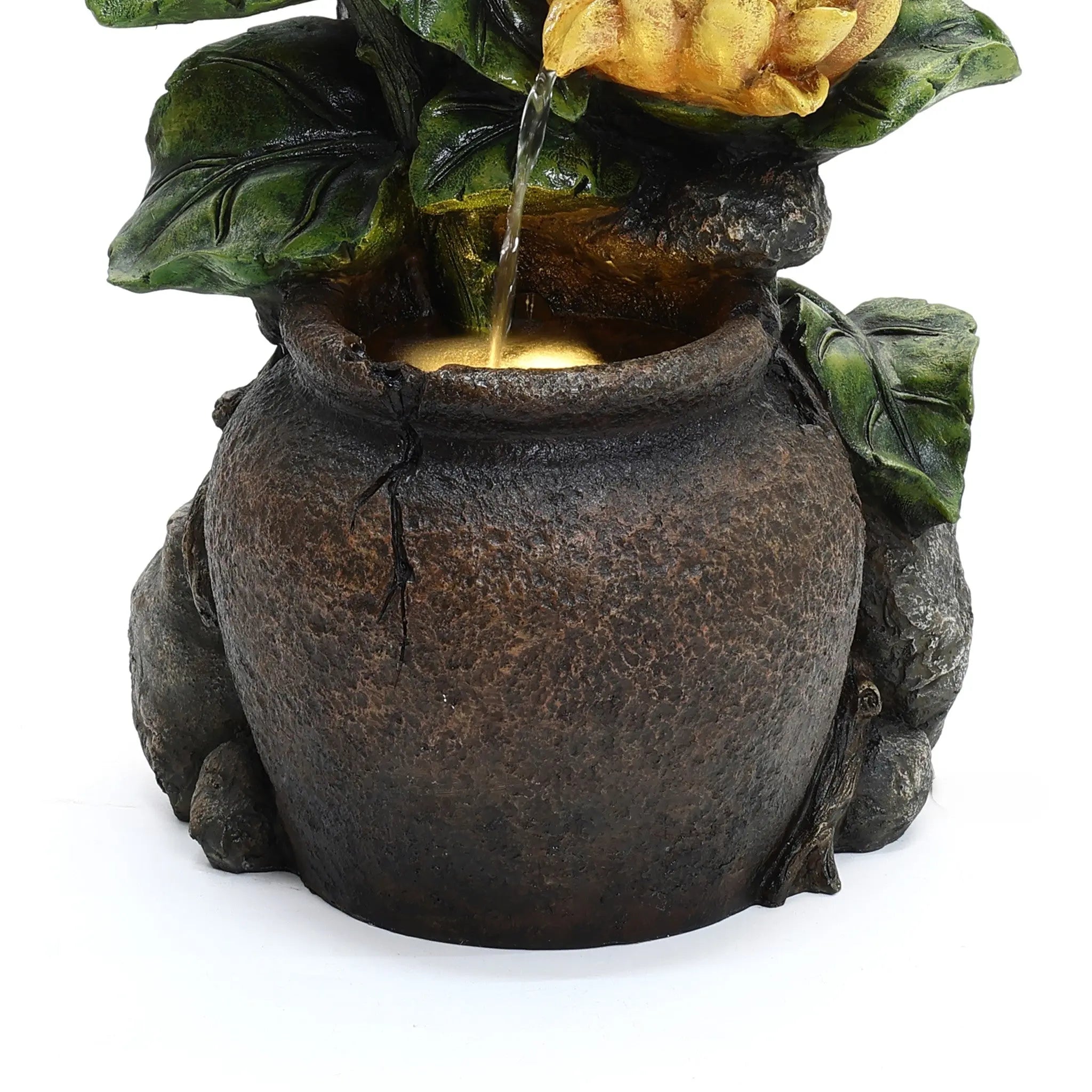 Sunflower and Owl Polyresin Outdoor Water Fountain with Lights - LuxenHome