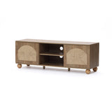 Natural Finish Engineered Wood TV Stand with Pine Legs, 55"