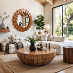 Pine wood frame round wall mirror - LuxenHome