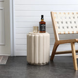 Ivory white pillar round cement outdoor side table - LuxenHome