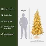 Pre-Lit Gold Tinsel Pine Christmas Tree with Stand,,7.5Ft