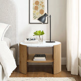 Natural wood finish coffee table with faux marble top - LuxenHome
