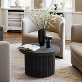 Bella Round Wood Fluted Coffee Table,Black 15.75''